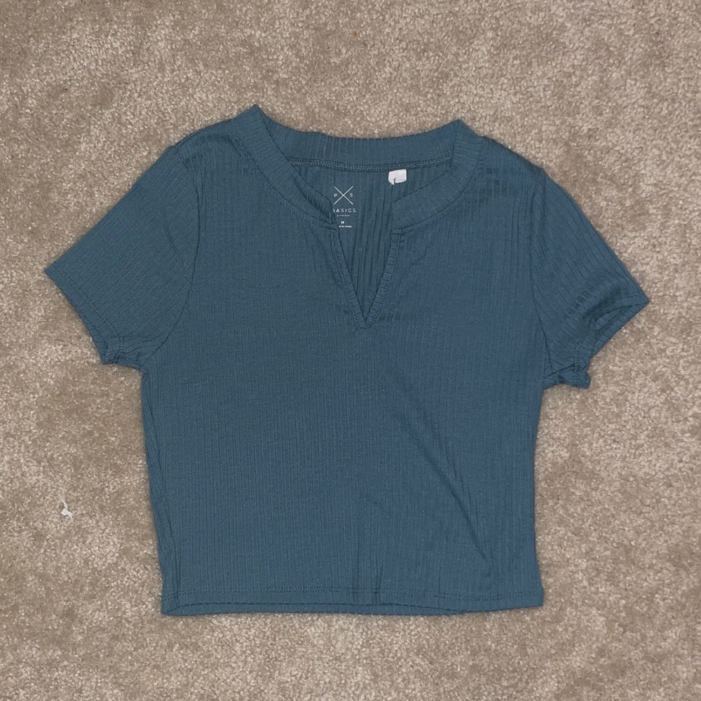 Dark teal ribbed crop top